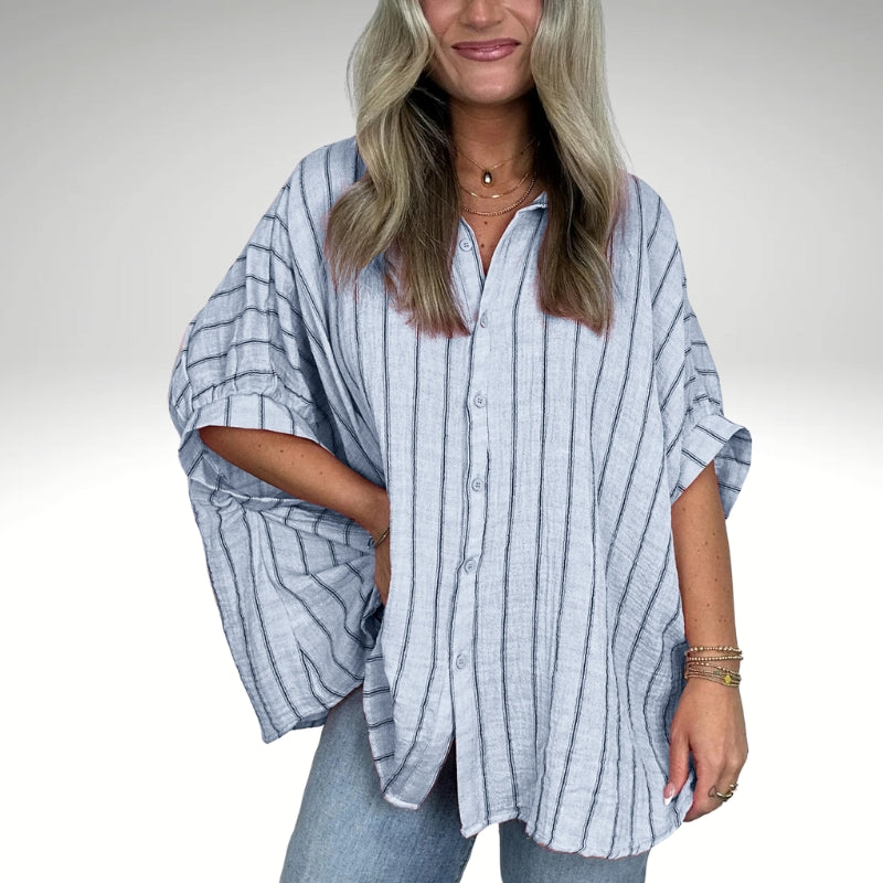 Minimalist Striped Design Collared Shirt-My Comfy Blouse