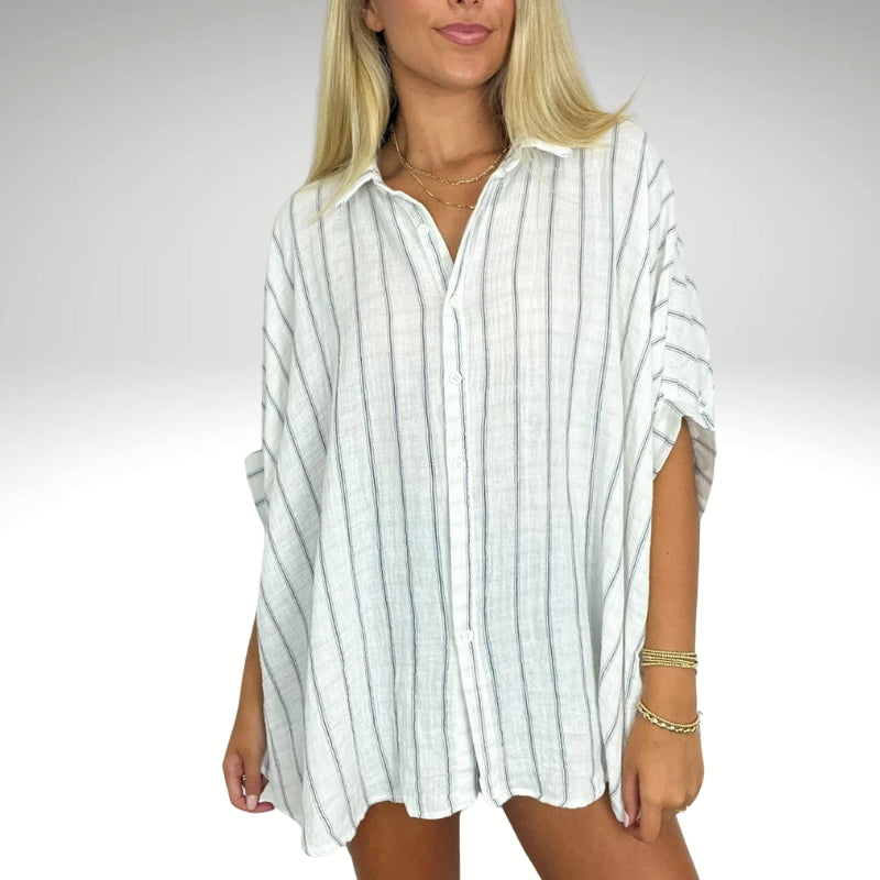 Minimalist Striped Design Collared Shirt-My Comfy Blouse