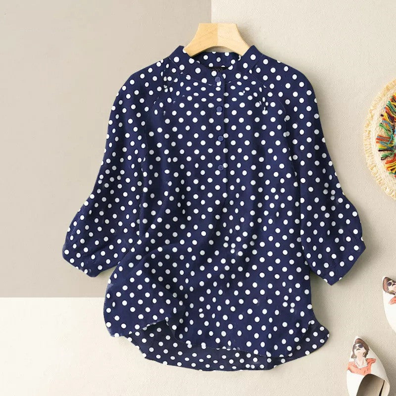 Polka Dot Printed Lantern Sleeve Blouse-My Comfy Blouse