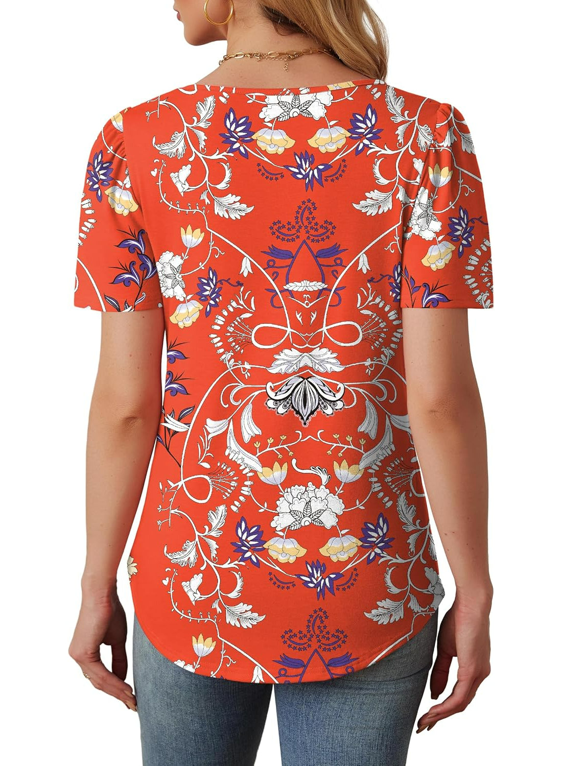 Women Printed T Shirts Short Sleeve For Scoop Pleated Top-My Comfy Blouse