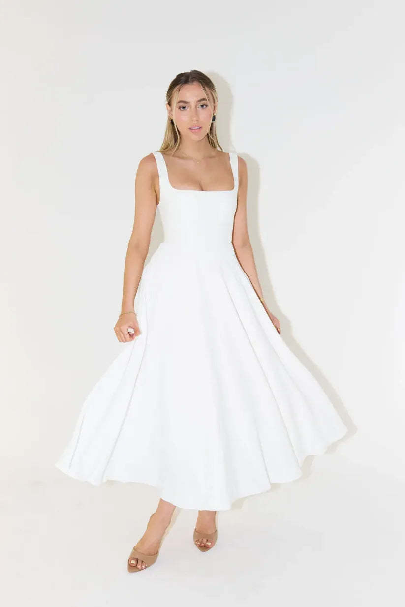 Square Neckline Dress - Wide Strap Midi | Elegant Style