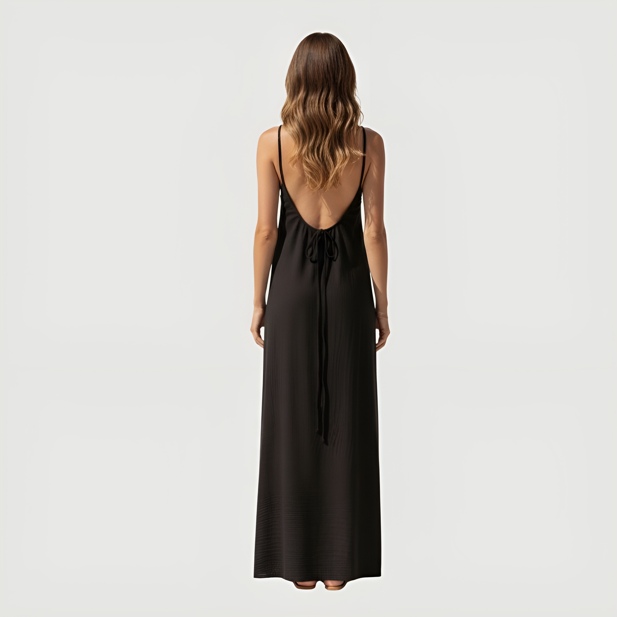 Open Back Maxi Slip Dress With Spaghetti Straps And Loose Fit Style