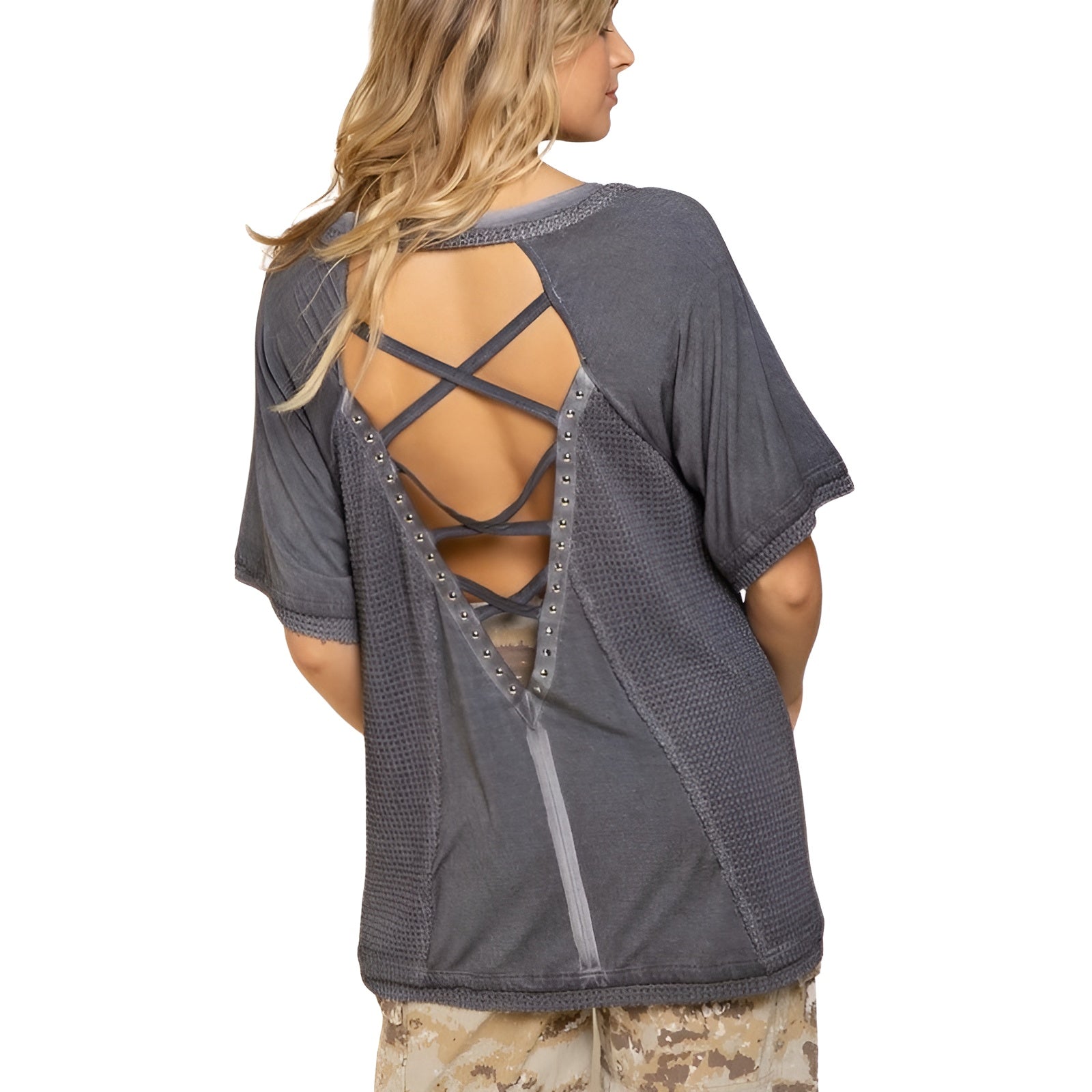Open Back Detail Textured Knit Top-My Comfy Blouse