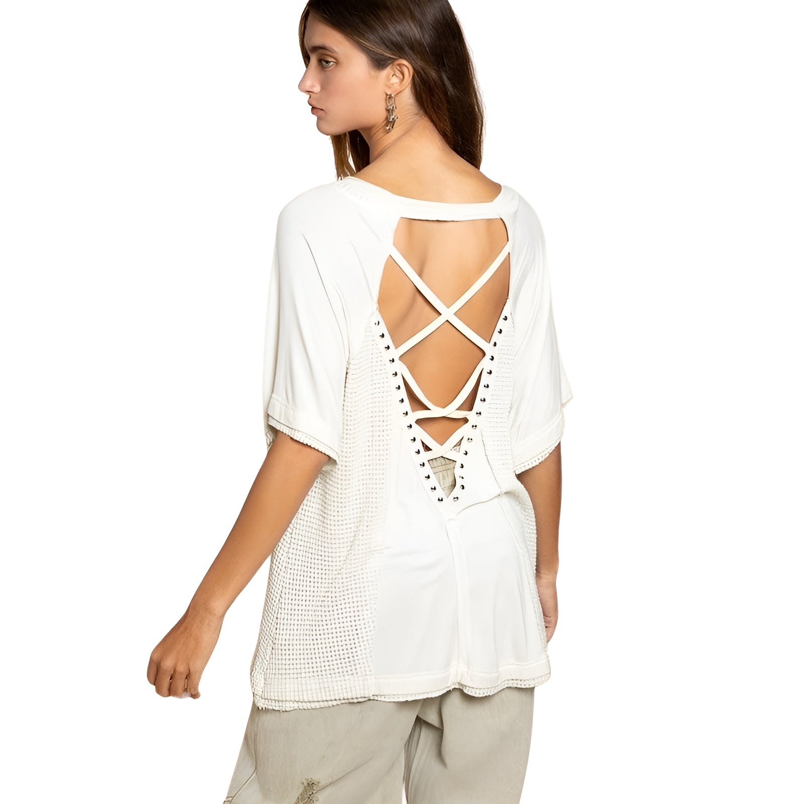 Open Back Detail Textured Knit Top-My Comfy Blouse