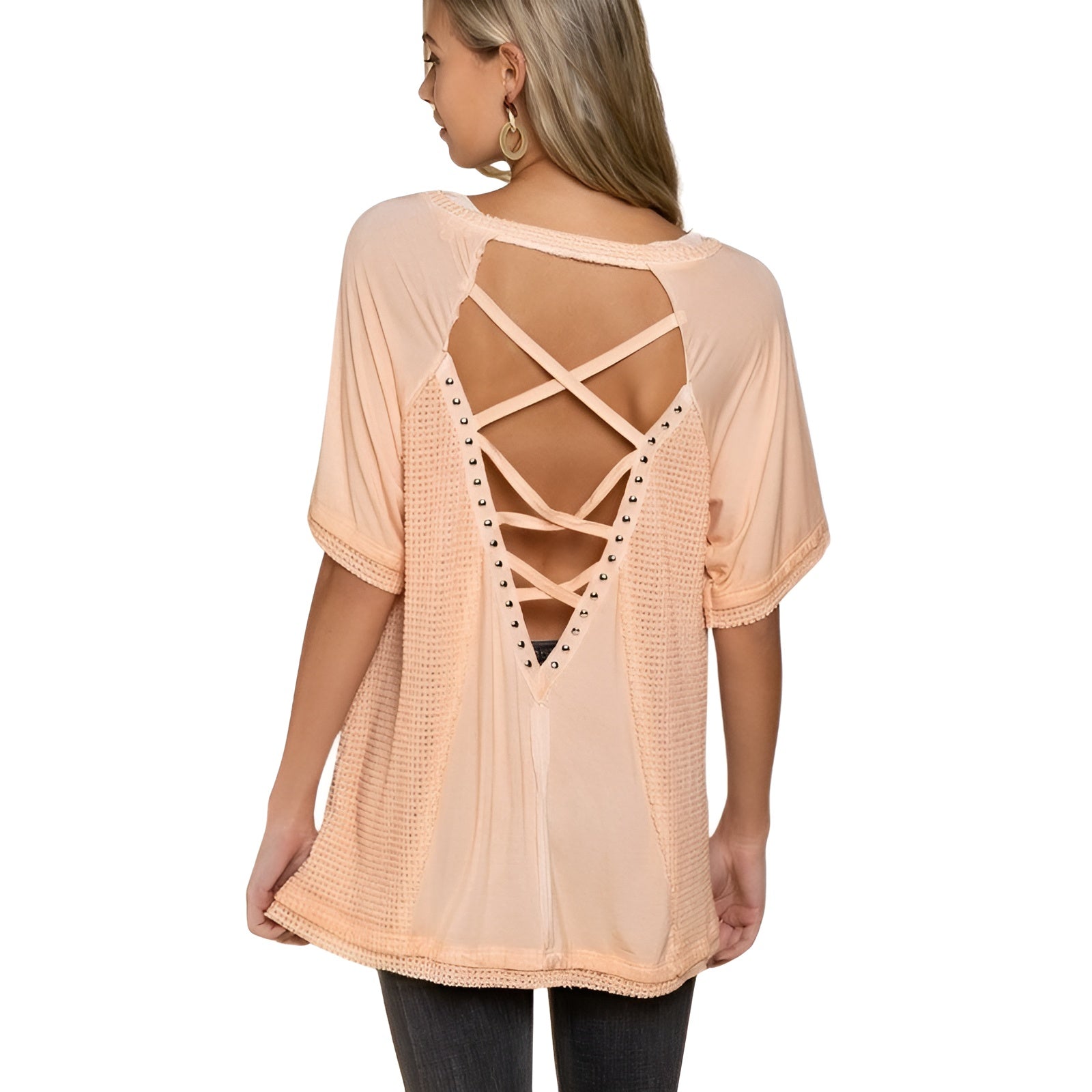 Open Back Detail Textured Knit Top-My Comfy Blouse