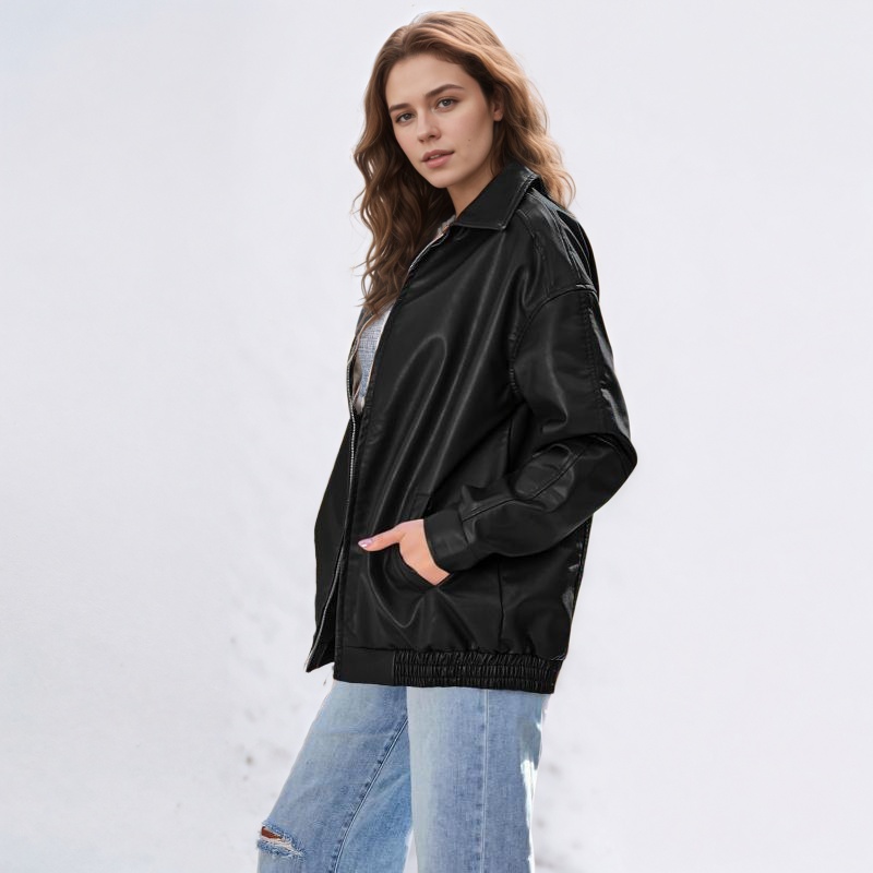 Oversized Faux Leather Jacket for Women