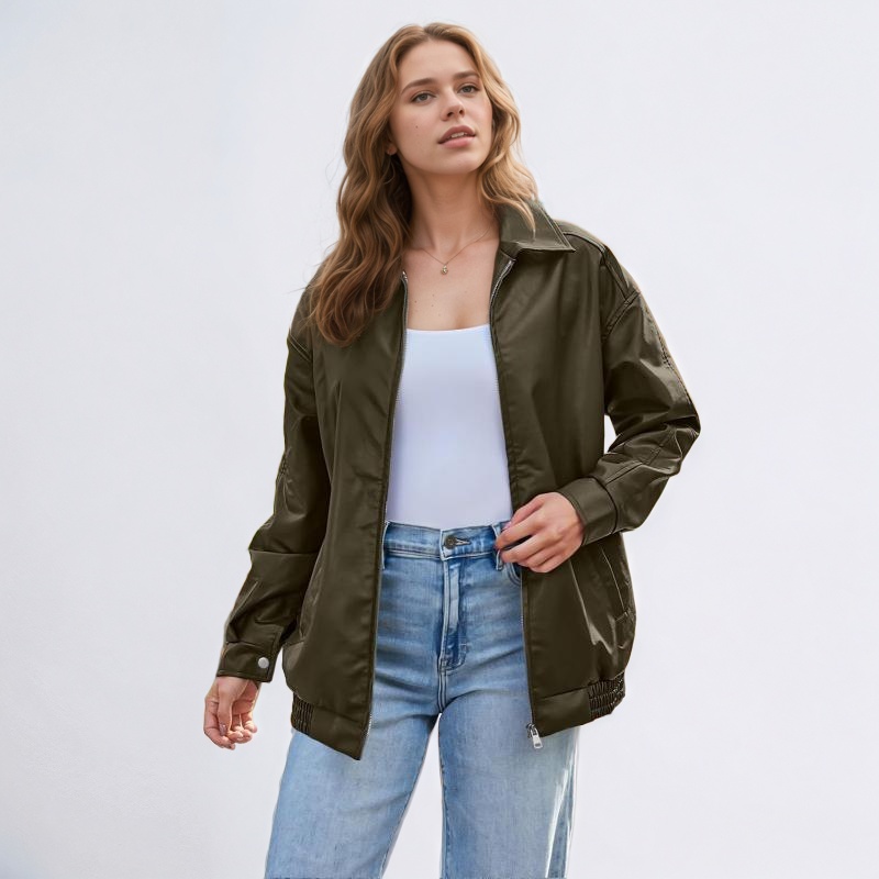 Oversized Faux Leather Jacket for Women