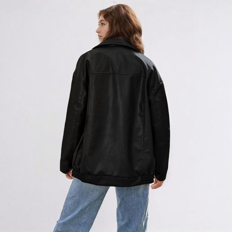 Oversized Faux Leather Jacket for Women