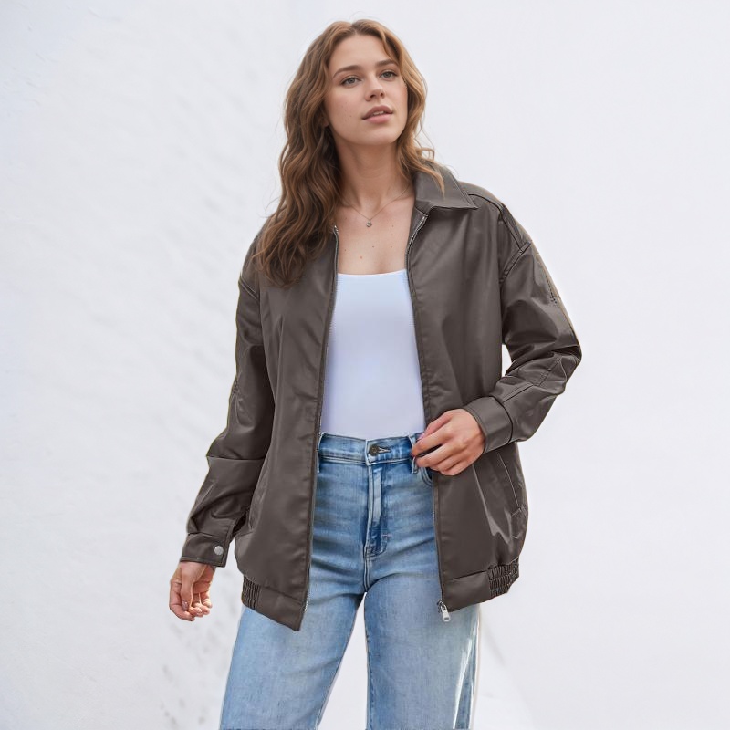 Oversized Faux Leather Jacket for Women