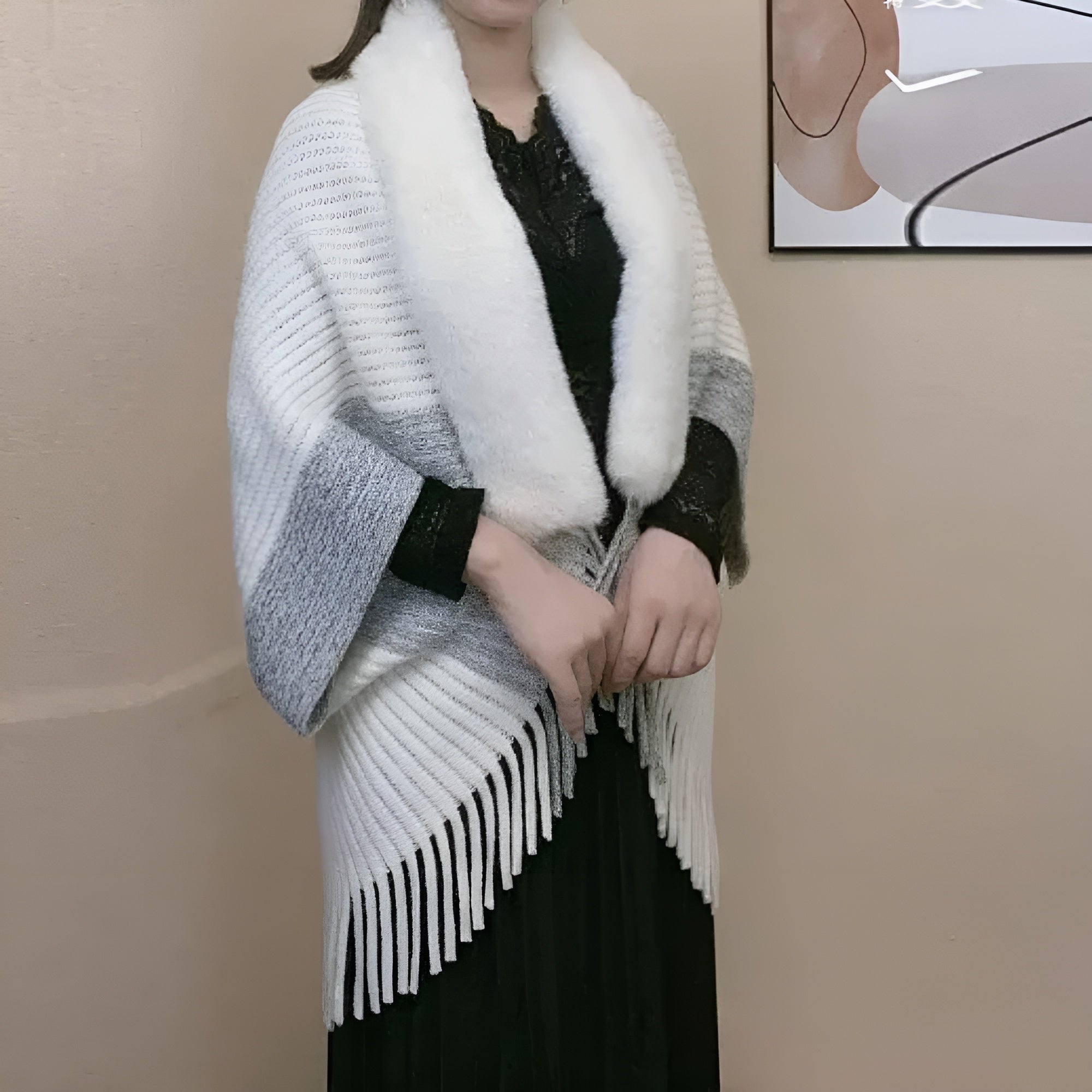 Oversized Knitted Shawl With Cashmere Texture-My Comfy Blouse