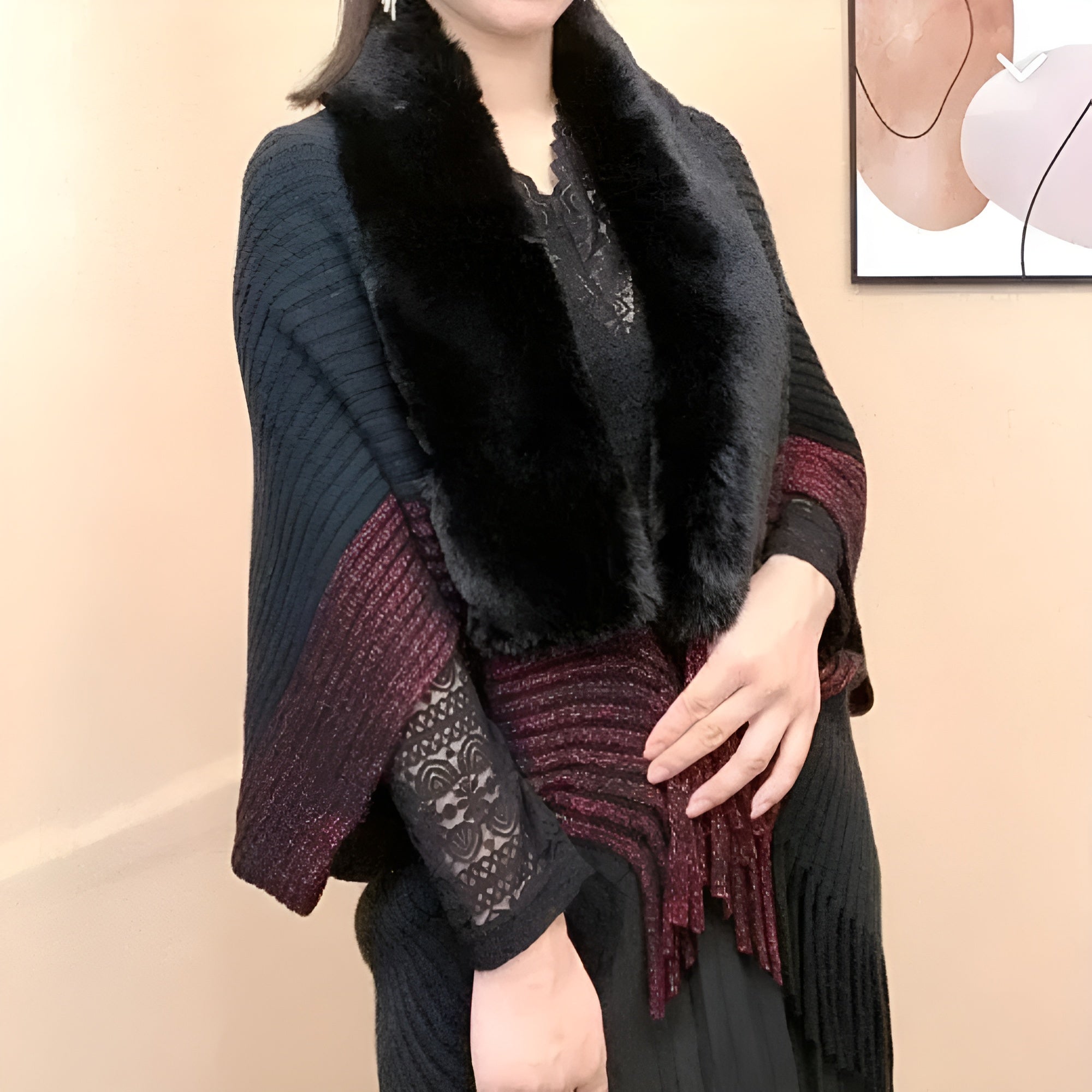 Oversized Knitted Shawl With Cashmere Texture-My Comfy Blouse
