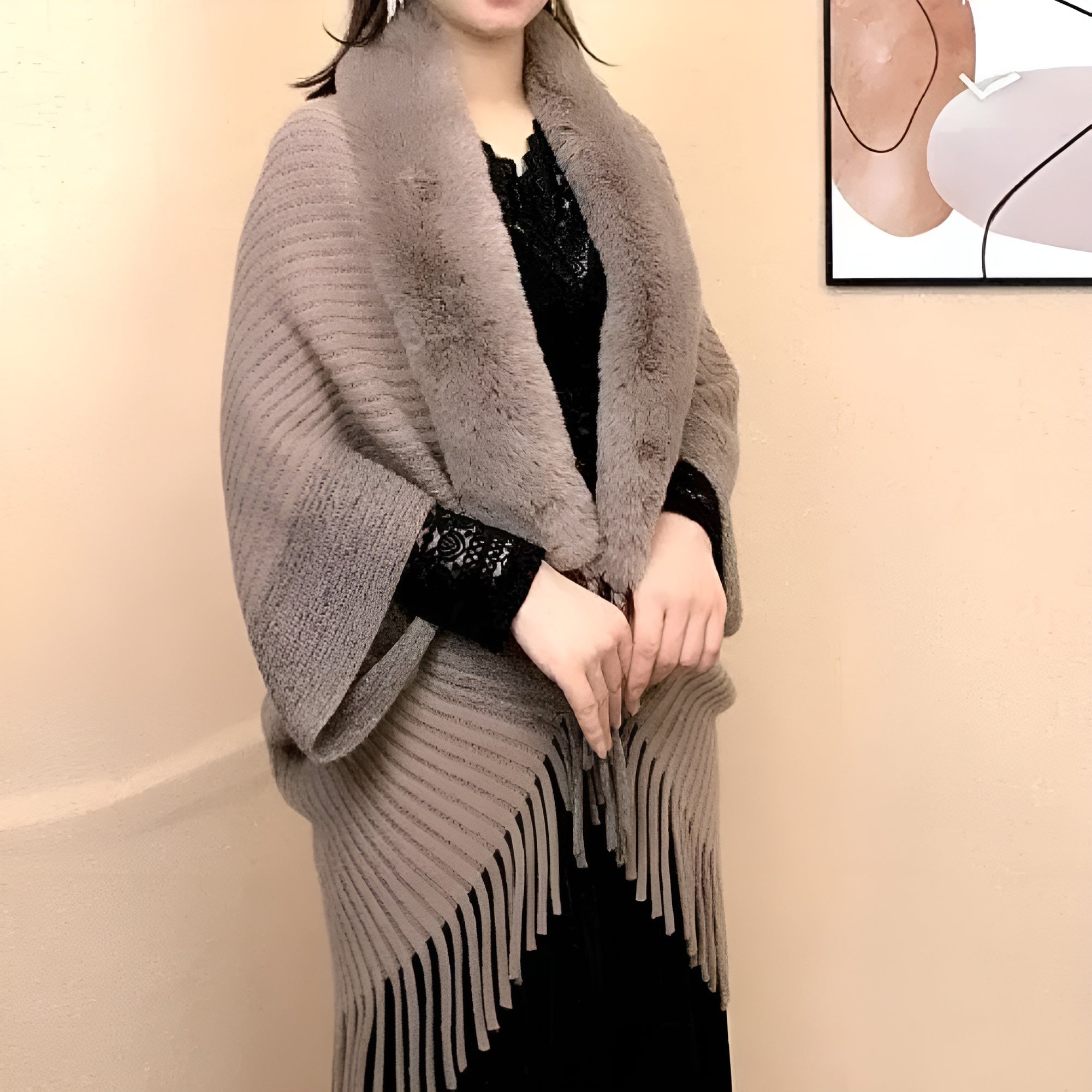 Oversized Knitted Shawl With Cashmere Texture-My Comfy Blouse