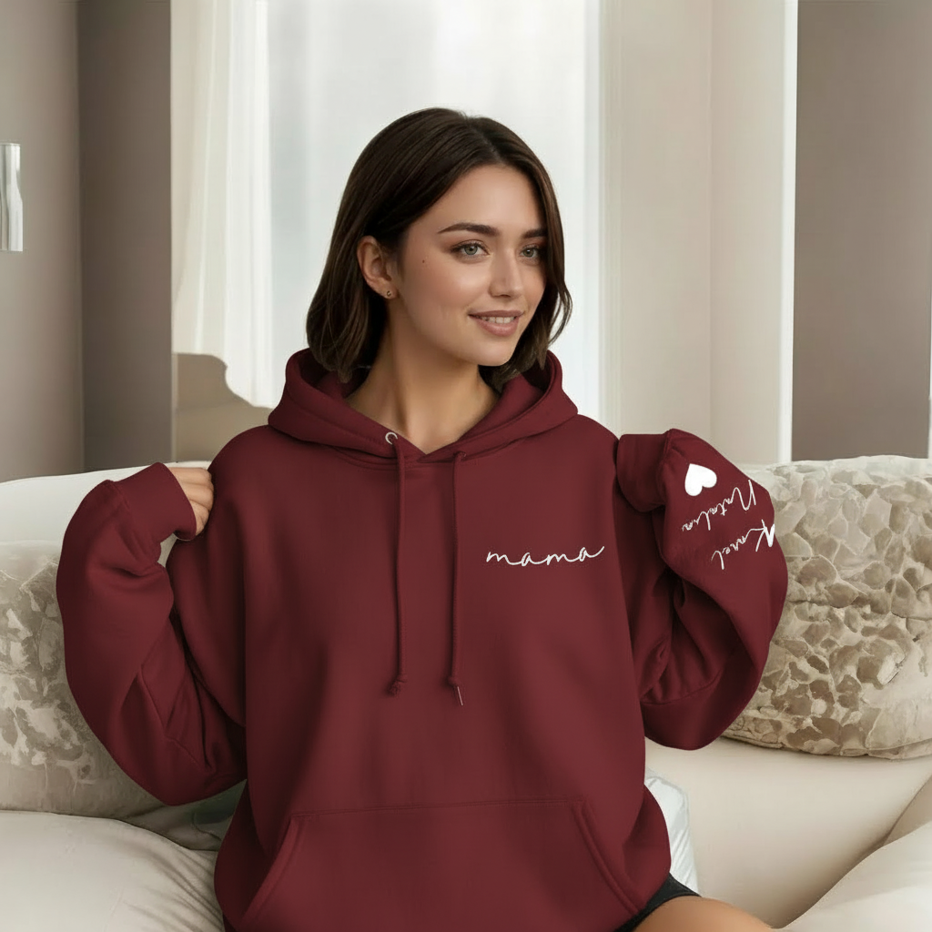 Personalized Mama Sweatshirt And Hoodie With Names On Sleeve