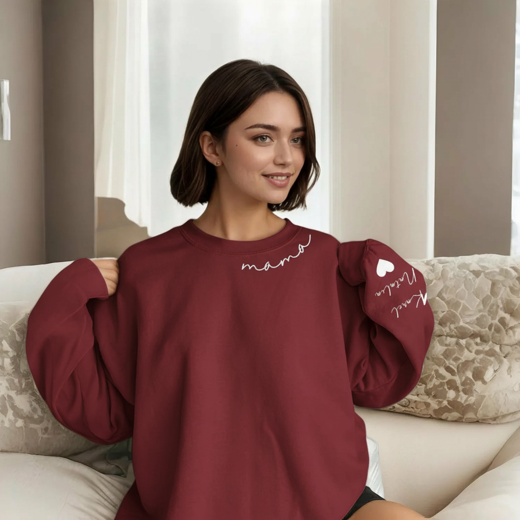 Personalized Mama Sweatshirt And Hoodie With Names On Sleeve