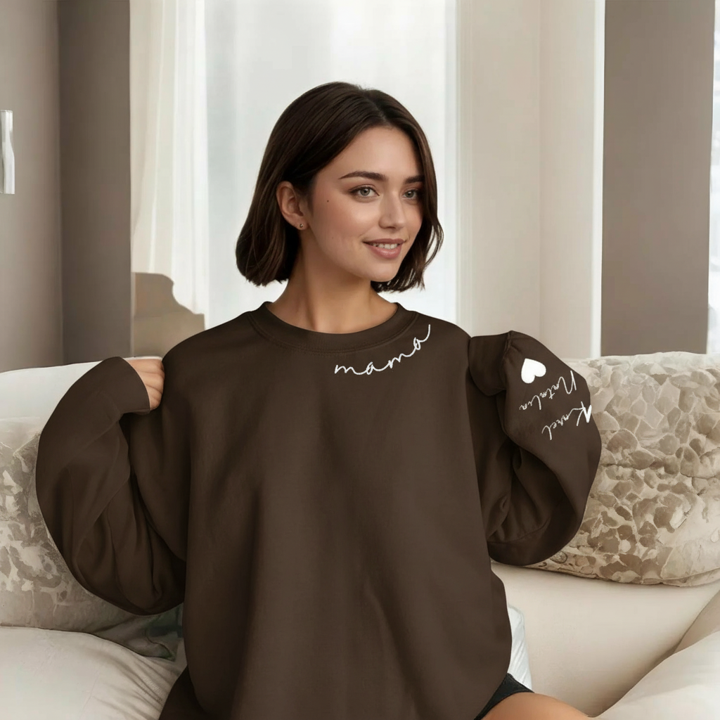 Personalized Mama Sweatshirt And Hoodie With Names On Sleeve