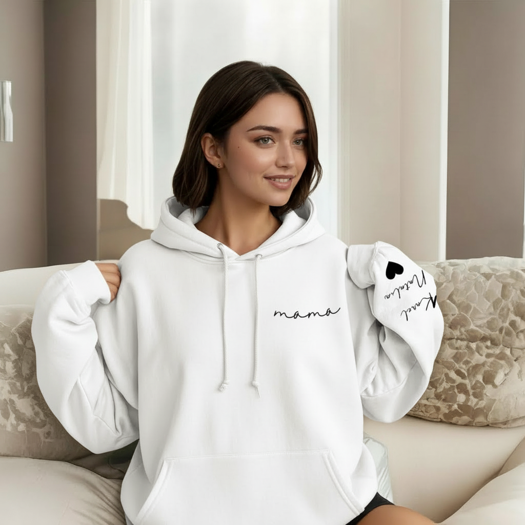 Personalized Mama Sweatshirt And Hoodie With Names On Sleeve