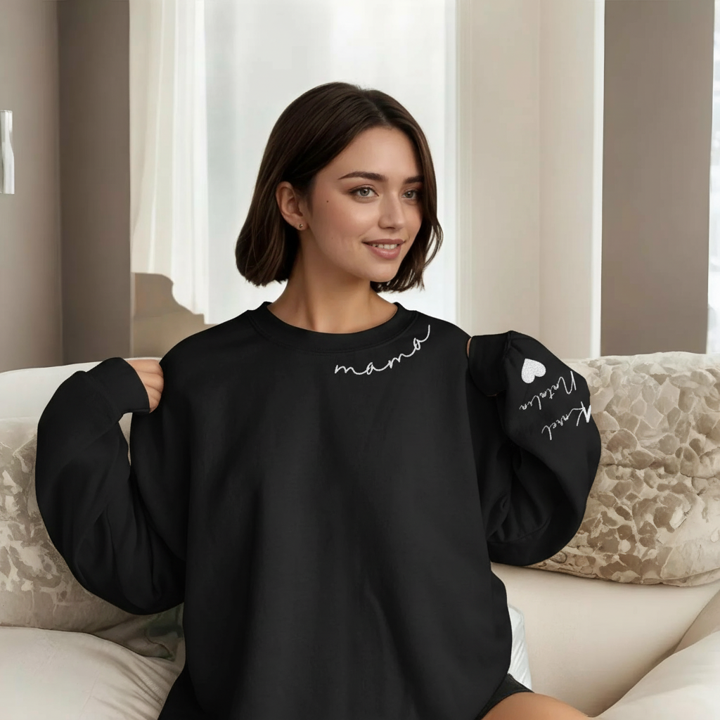 Personalized Mama Sweatshirt And Hoodie With Names On Sleeve