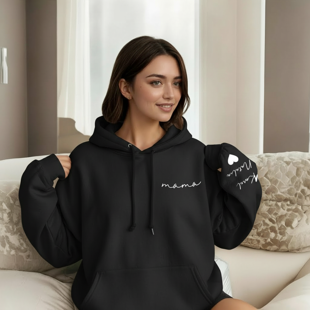Personalized Mama Sweatshirt And Hoodie With Names On Sleeve