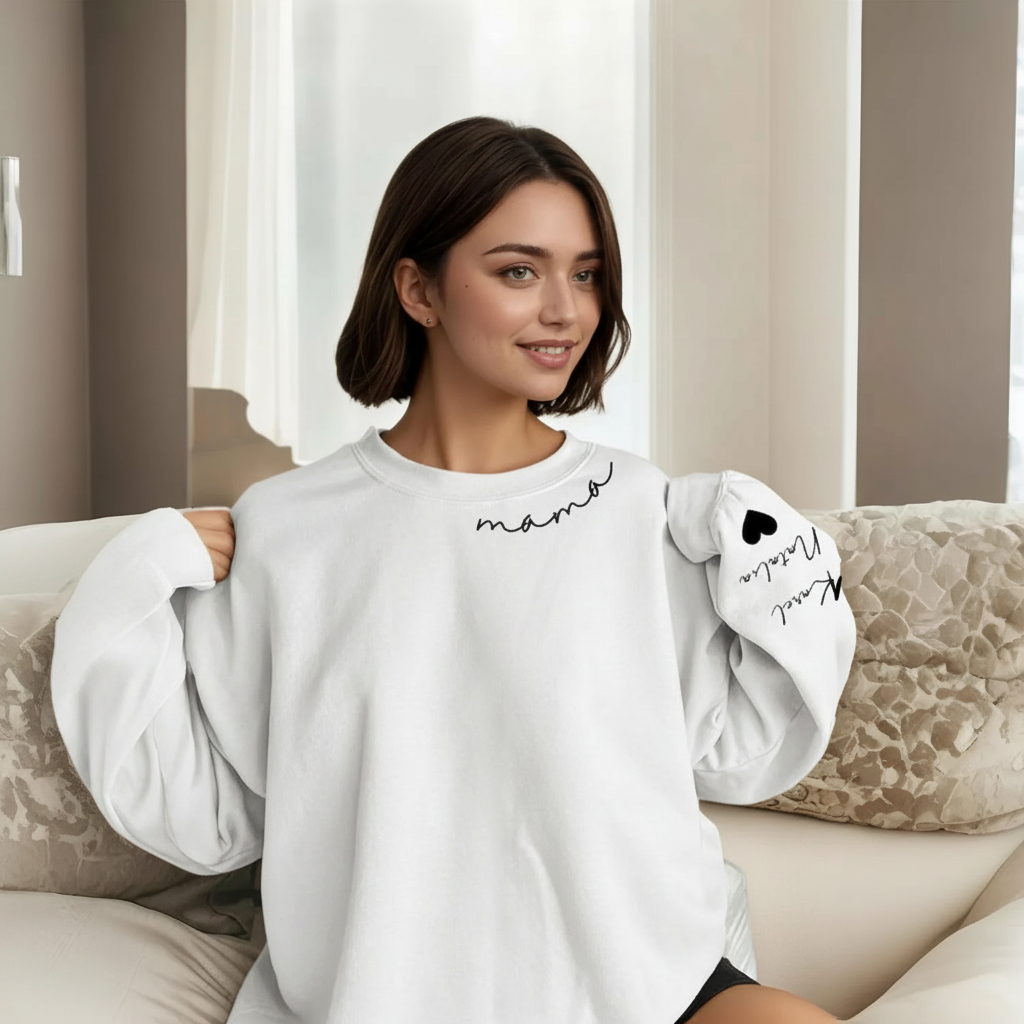 Personalized Mama Sweatshirt And Hoodie With Names On Sleeve
