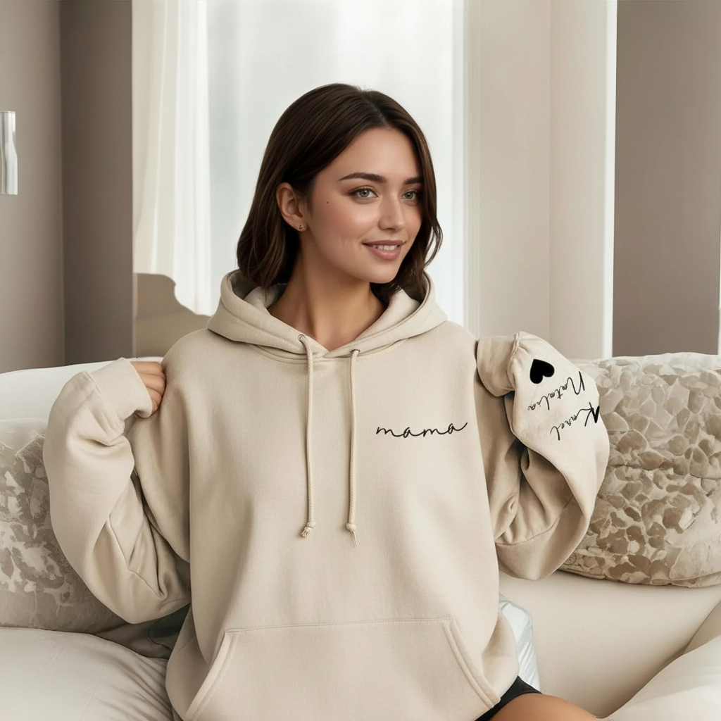Personalized Mama Sweatshirt And Hoodie With Names On Sleeve