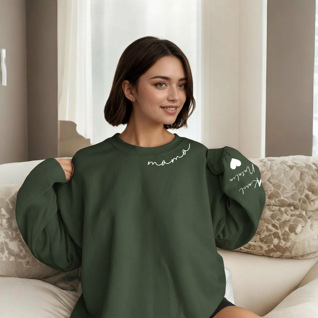 Personalized Mama Sweatshirt And Hoodie With Names On Sleeve