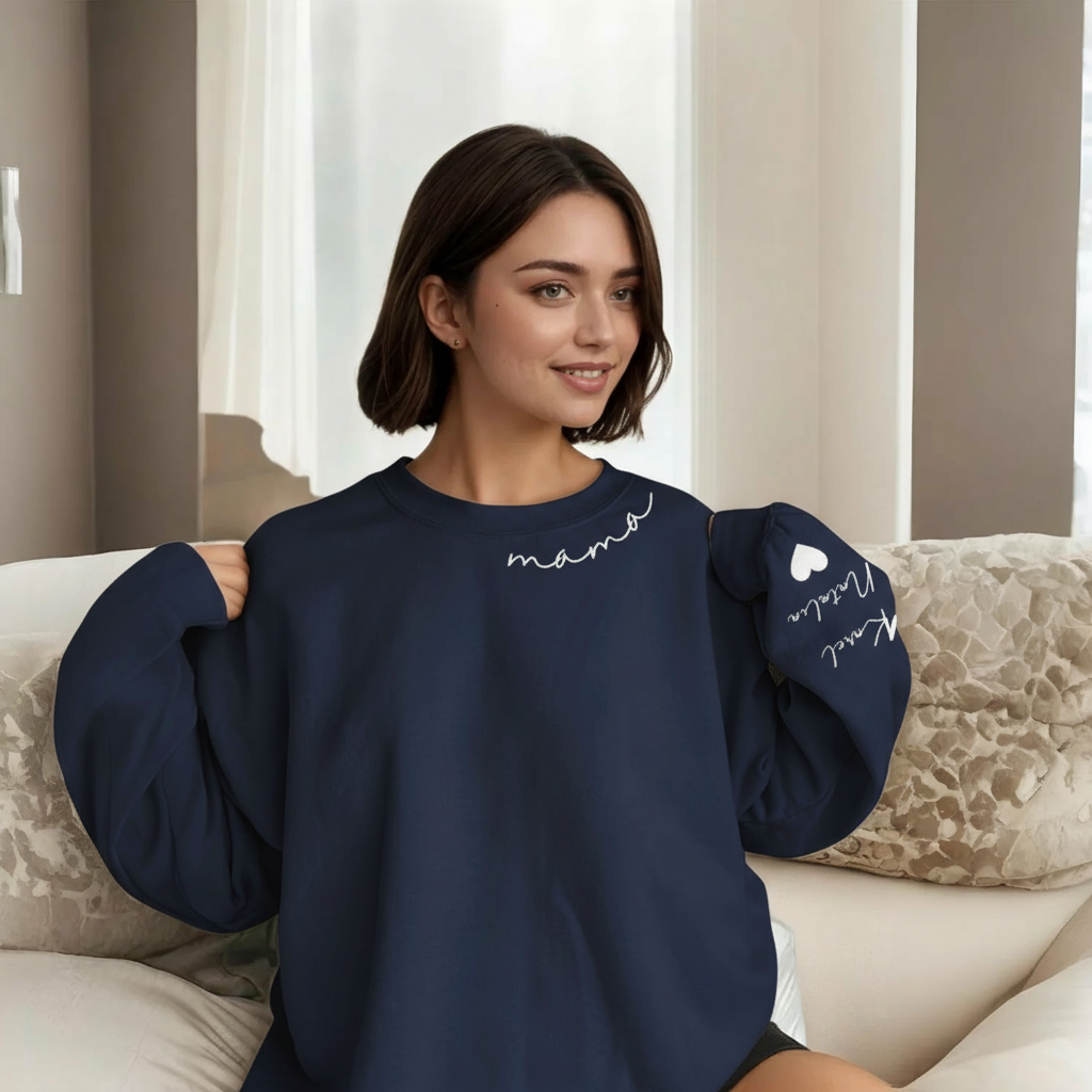 Personalized Mama Sweatshirt And Hoodie With Names On Sleeve