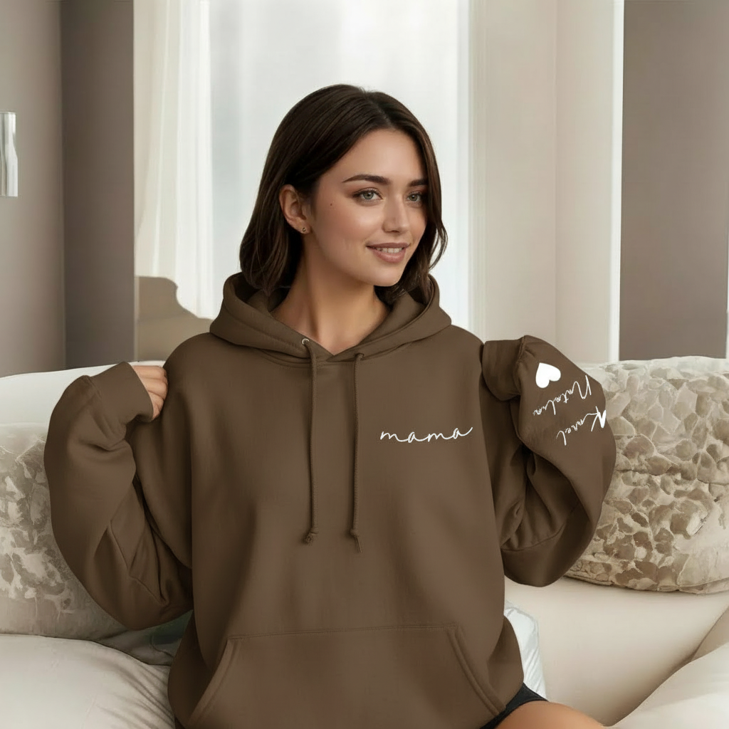 Personalized Mama Sweatshirt And Hoodie With Names On Sleeve