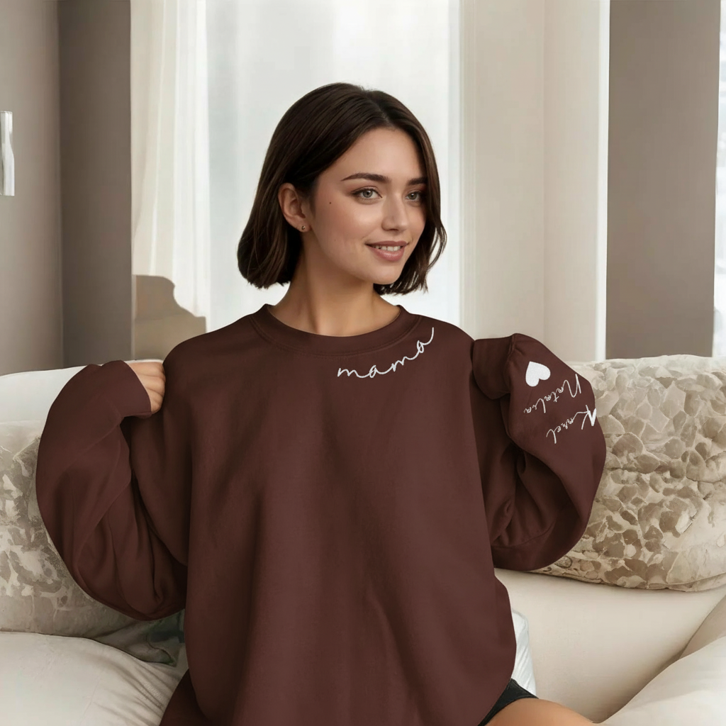 Personalized Mama Sweatshirt And Hoodie With Names On Sleeve
