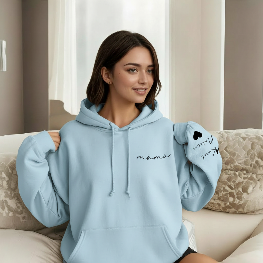 Personalized Mama Sweatshirt And Hoodie With Names On Sleeve