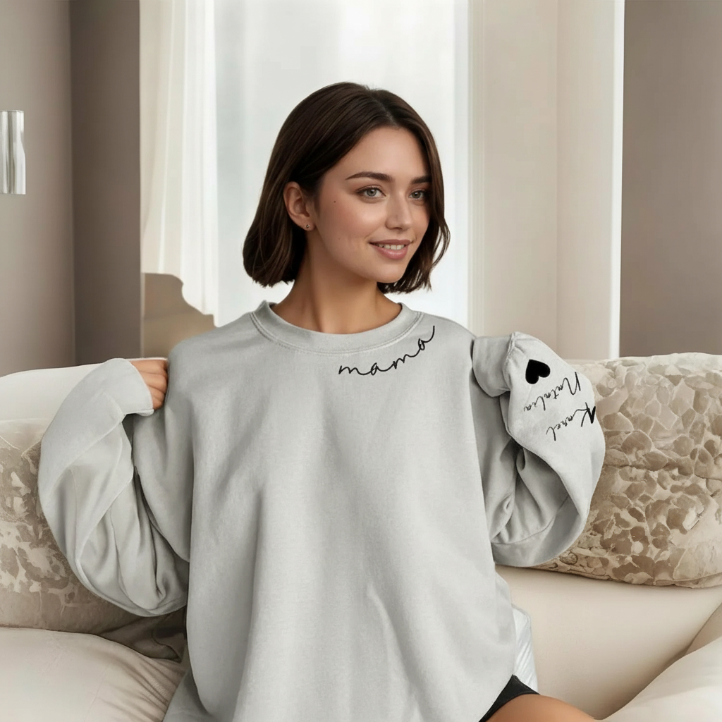 Personalized Mama Sweatshirt And Hoodie With Names On Sleeve