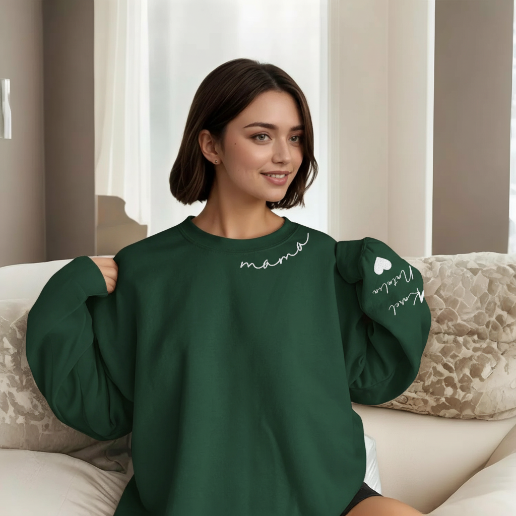 Personalized Mama Sweatshirt And Hoodie With Names On Sleeve