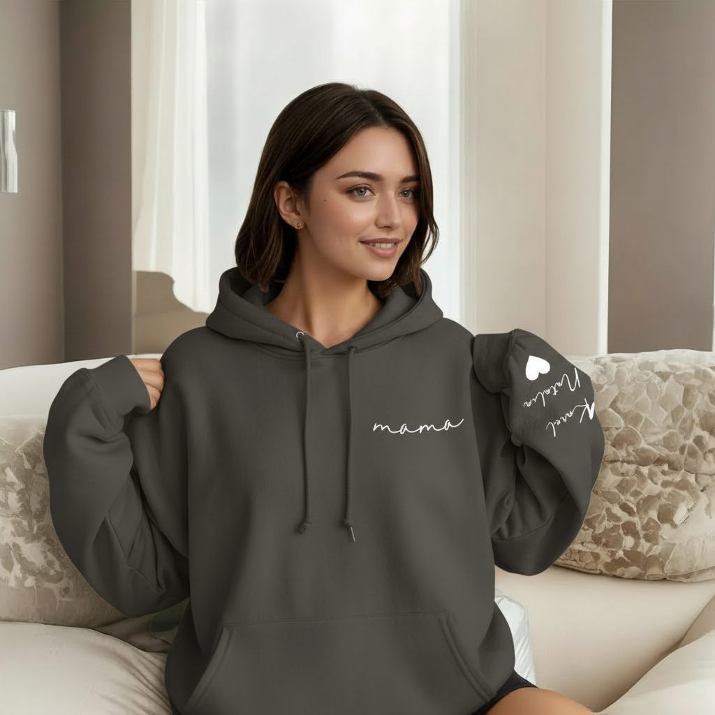 Personalized Mama Sweatshirt And Hoodie With Names On Sleeve