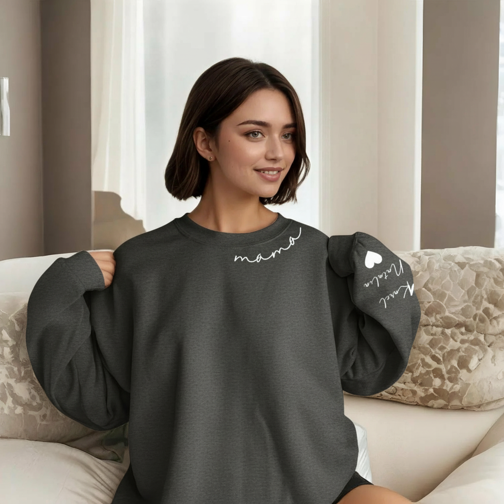 Personalized Mama Sweatshirt And Hoodie With Names On Sleeve