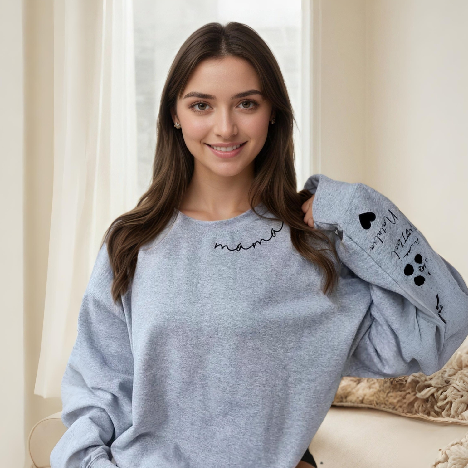 Personalized Mama Sweatshirt Featuring Names On Sleeve