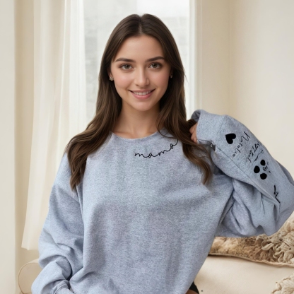 Personalized Mama Sweatshirt Featuring Names On Sleeve