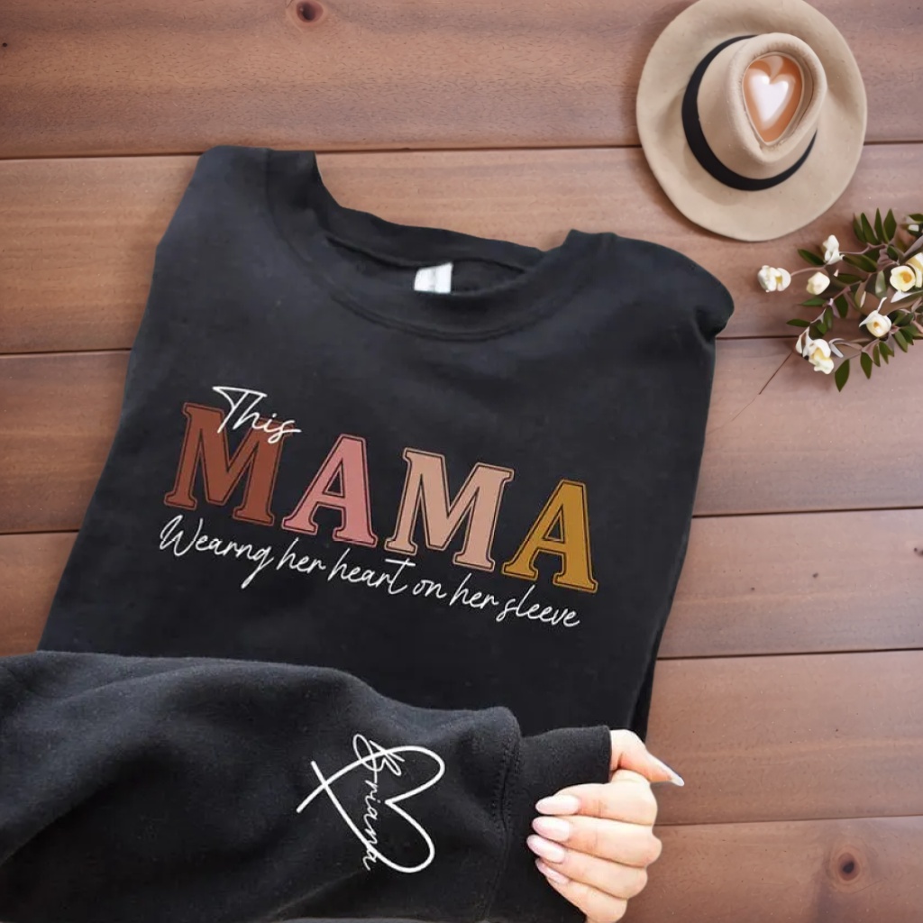 Personalized Mama Sweatshirt With Custom Kids Names On Sleeves