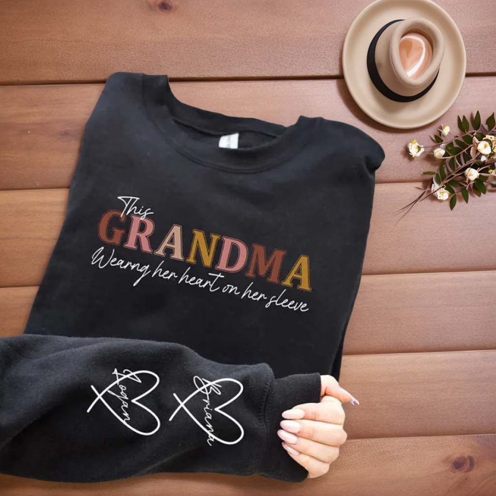 Personalized Mama Sweatshirt With Custom Kids Names On Sleeves
