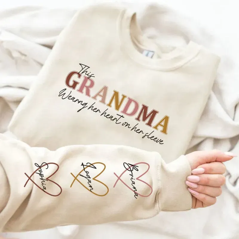 Personalized Mama Sweatshirt With Custom Kids Names On Sleeves