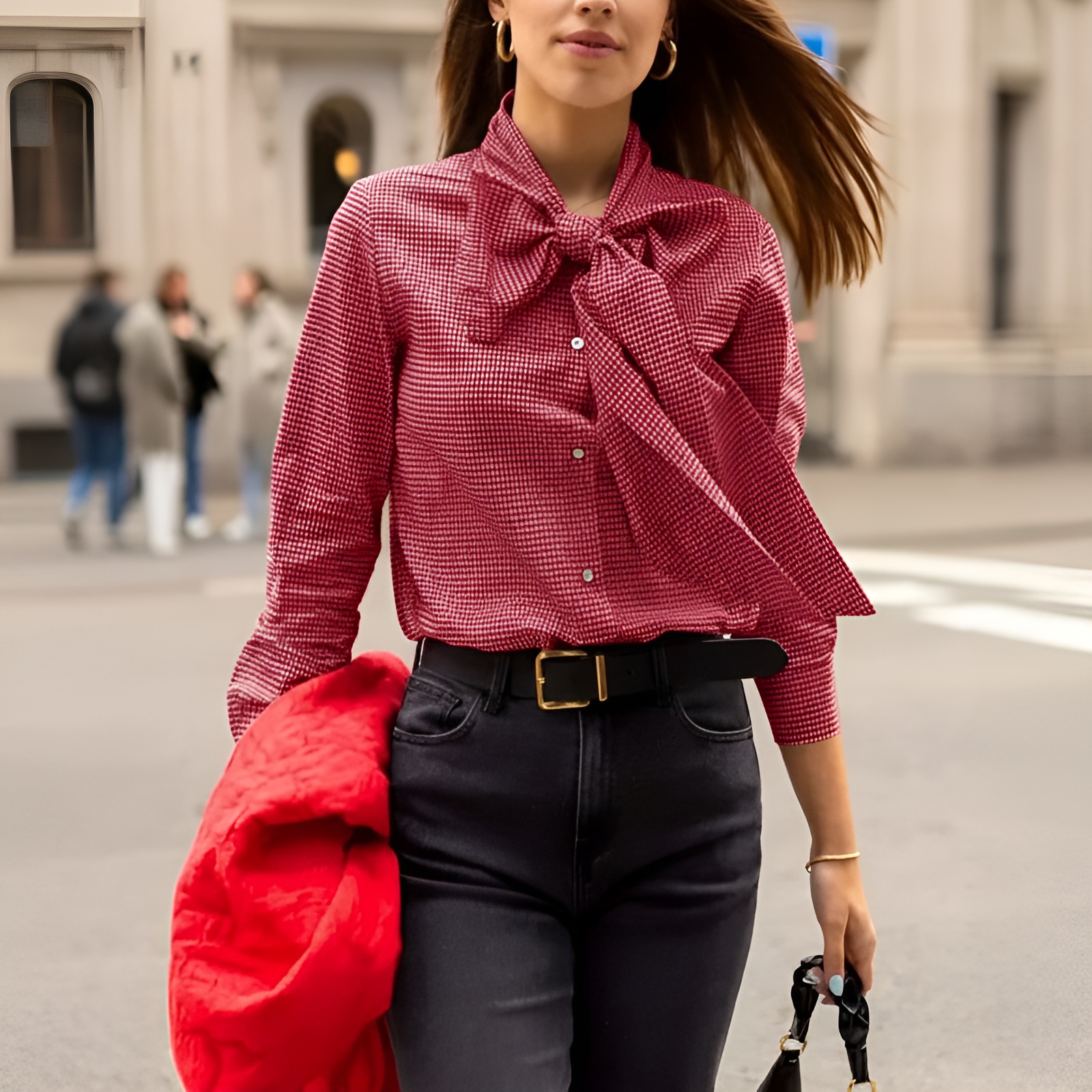 Plaid Long Sleeve Button Front Dressy Top For Women