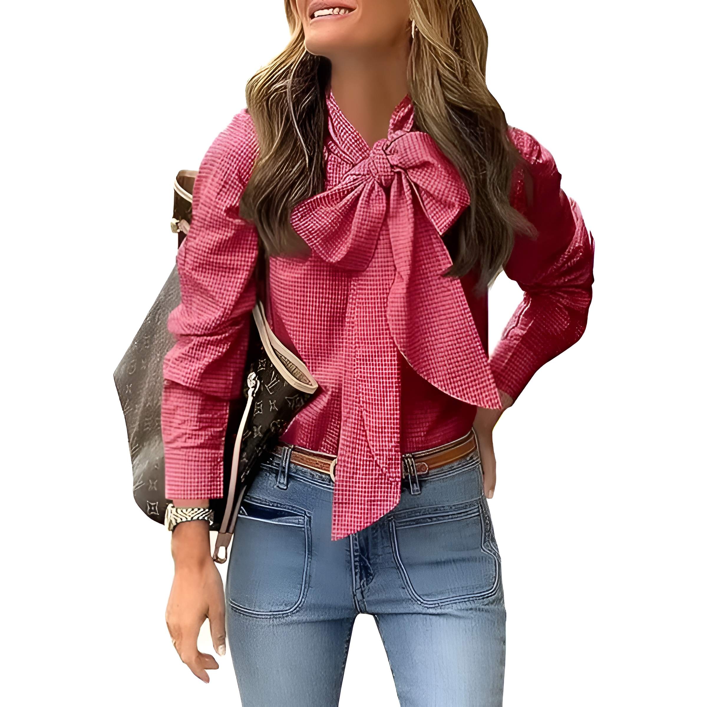 Plaid Long Sleeve Button Front Dressy Top For Women