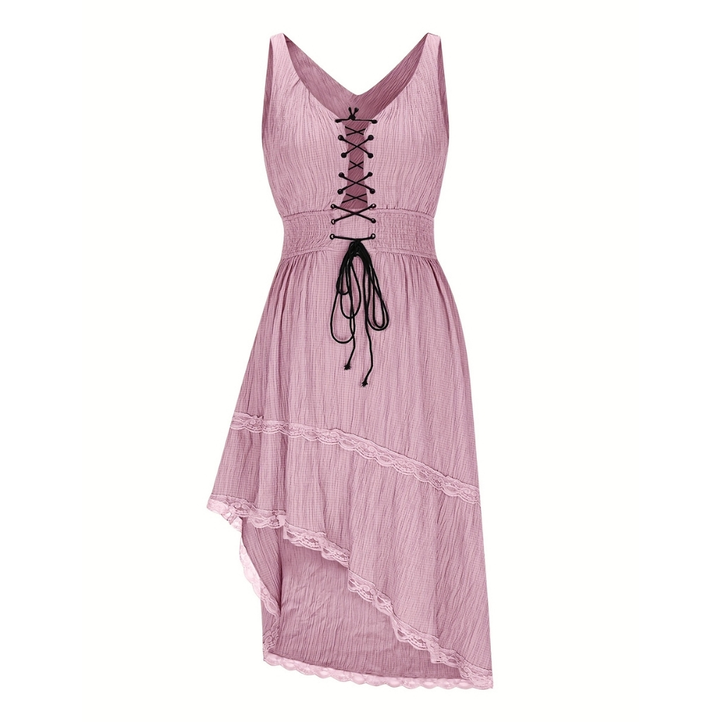 Pleated Hem Lace Detail Dress