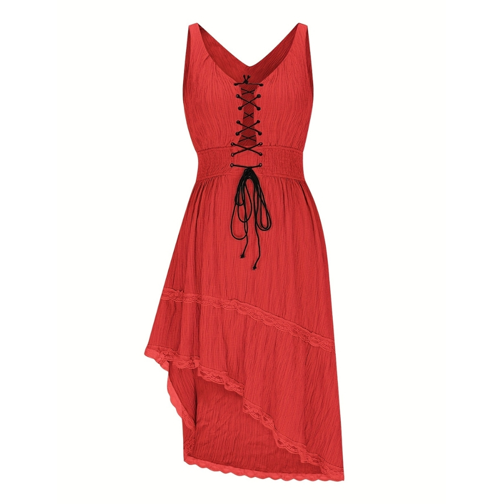 Pleated Hem Lace Detail Dress