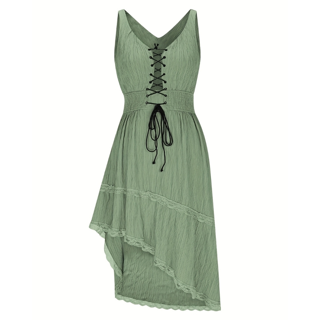 Pleated Hem Lace Detail Dress