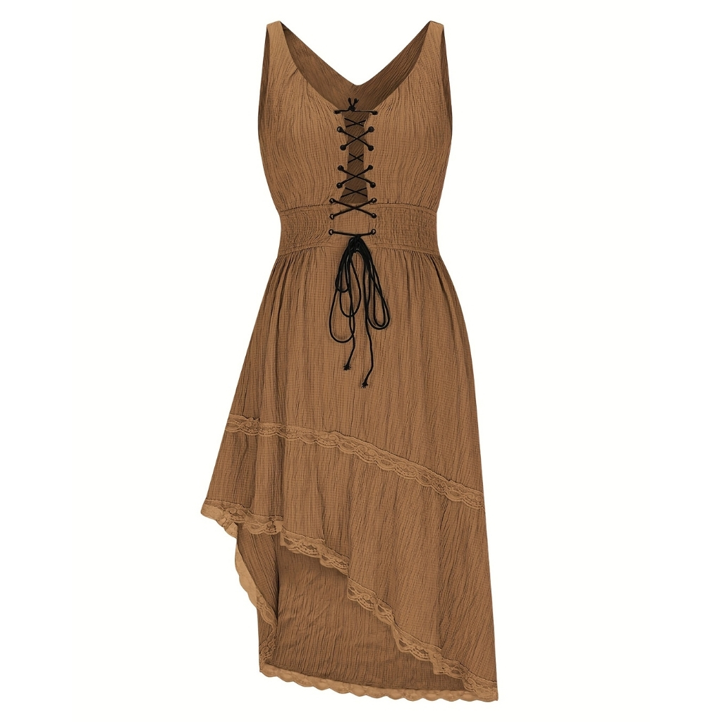 Pleated Hem Lace Detail Dress