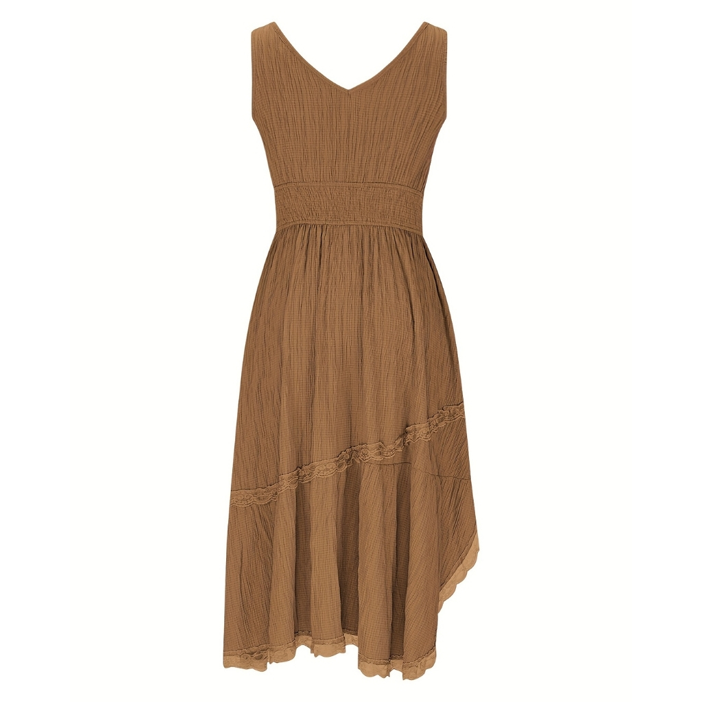 Pleated Hem Lace Detail Dress