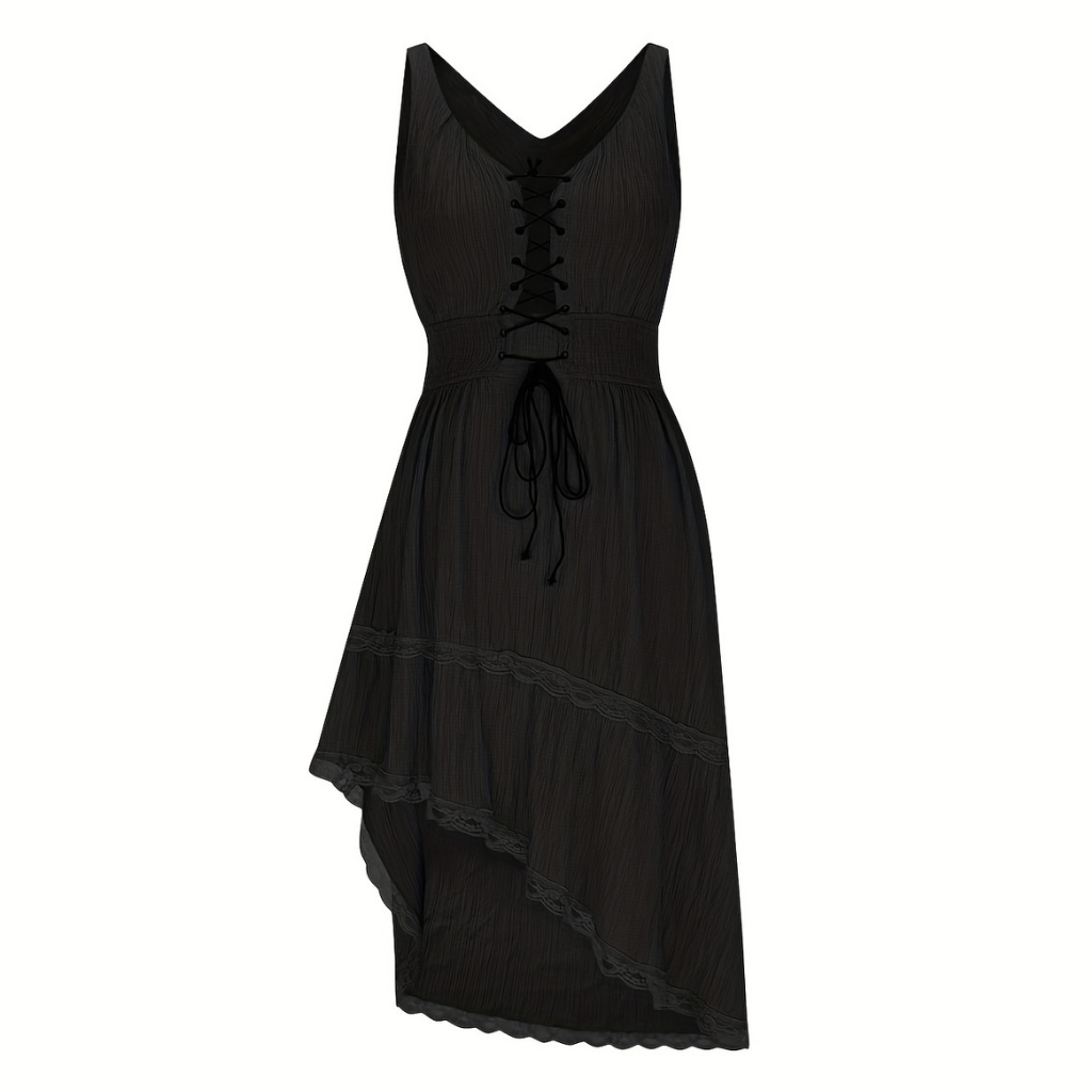 Pleated Hem Lace Detail Dress