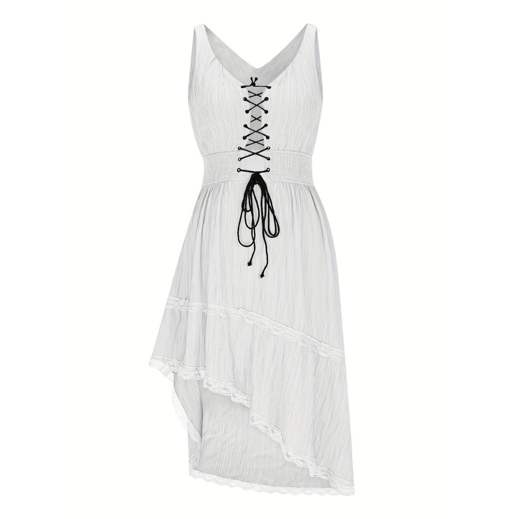 Pleated Hem Lace Detail Dress