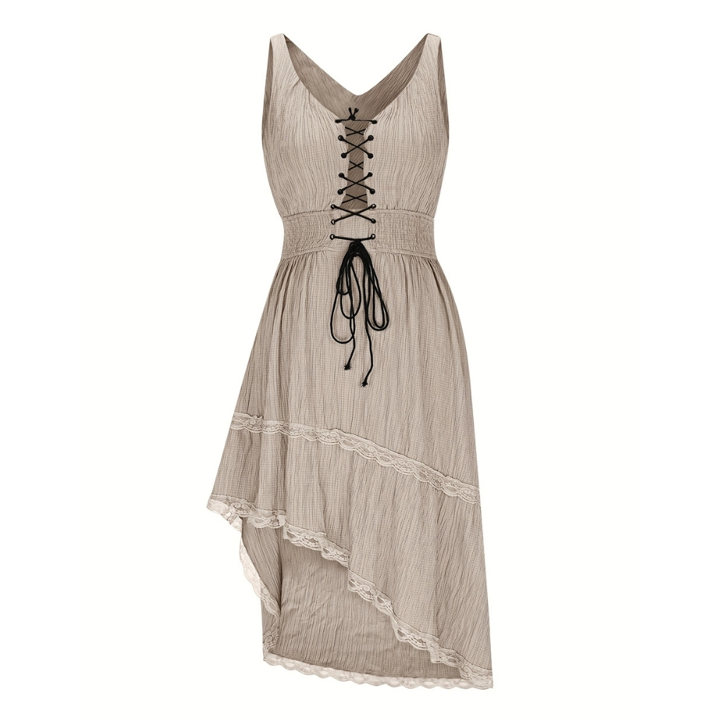 Pleated Hem Lace Detail Dress