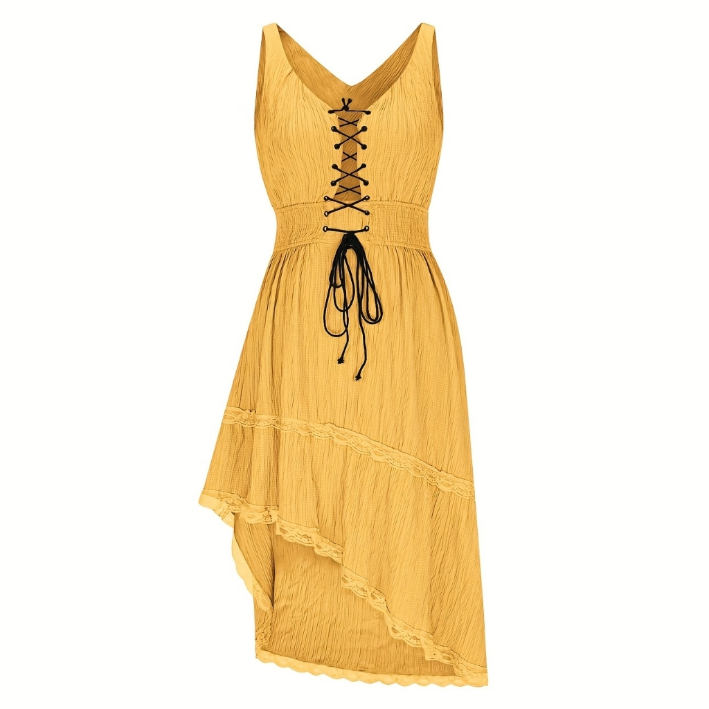 Pleated Hem Lace Detail Dress