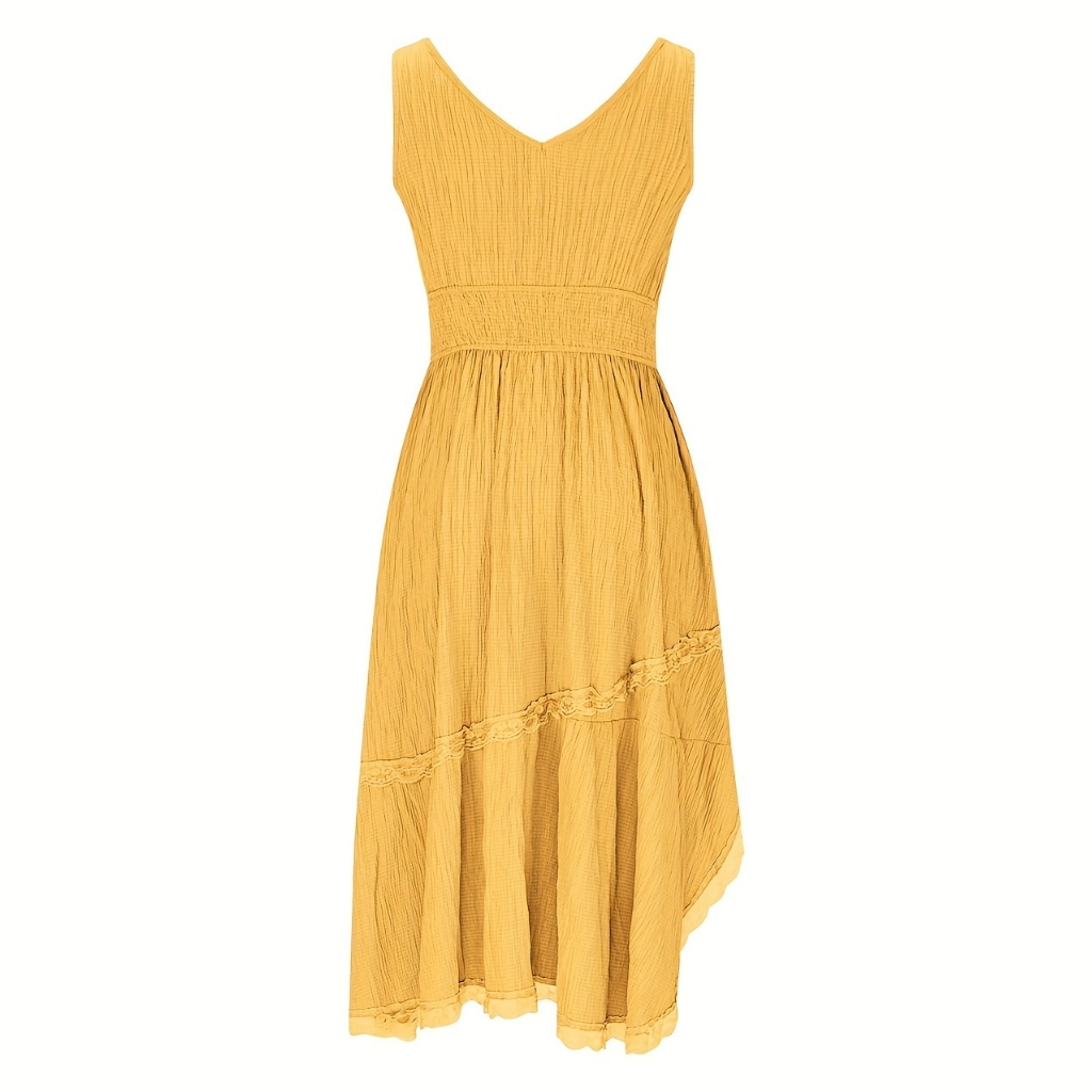 Pleated Hem Lace Detail Dress